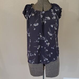 Chic Floral Women's Blouse - Dark Blue